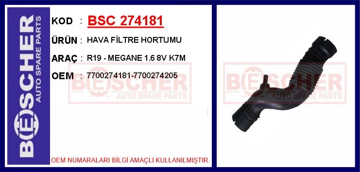 Renault R19 Hava Filtre Hortumu 1.6 8V BESCHER