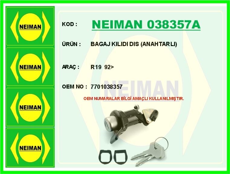 Renault R19 Dış Anahtarlı Bagaj Kilidi BESCHER