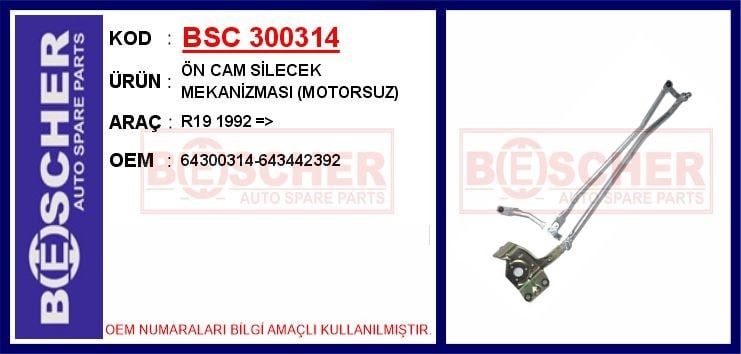 Renault R19 Ön Cam Silecek Mekanizması Motorsuz BESCHER