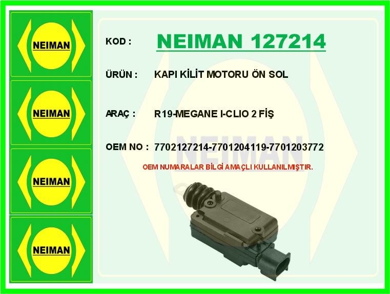 Renault R19 Megane 1 Clio 2 Ön Sol Kapı Kilit Motoru BESCHER