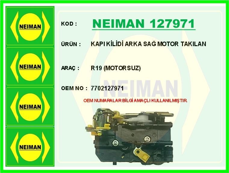 Renault R19 Arka Sağ Kapı Kilidi Motorsuz BESCHER