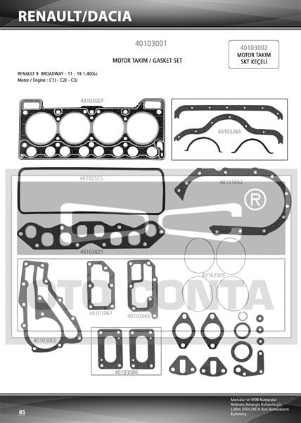 Renault R9 Motor Takım Contası Benzinli Keçesiz OTOCONTA