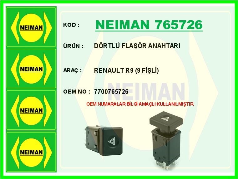 Renault R9 9 Fişli Dörtlü Flaşör Anahtarı BESCHER