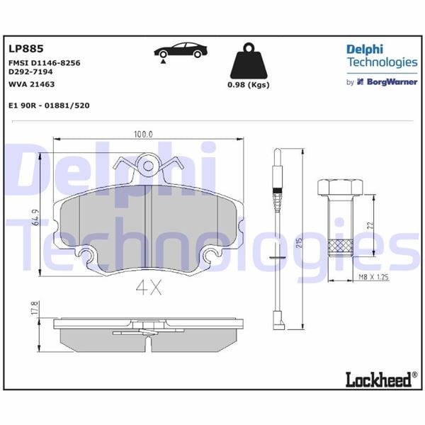 Renault R9 R19 R21 Clio 1 2 Megane 1 Twingo Logan Sandero Solenza Ön Balata... DELPHI
