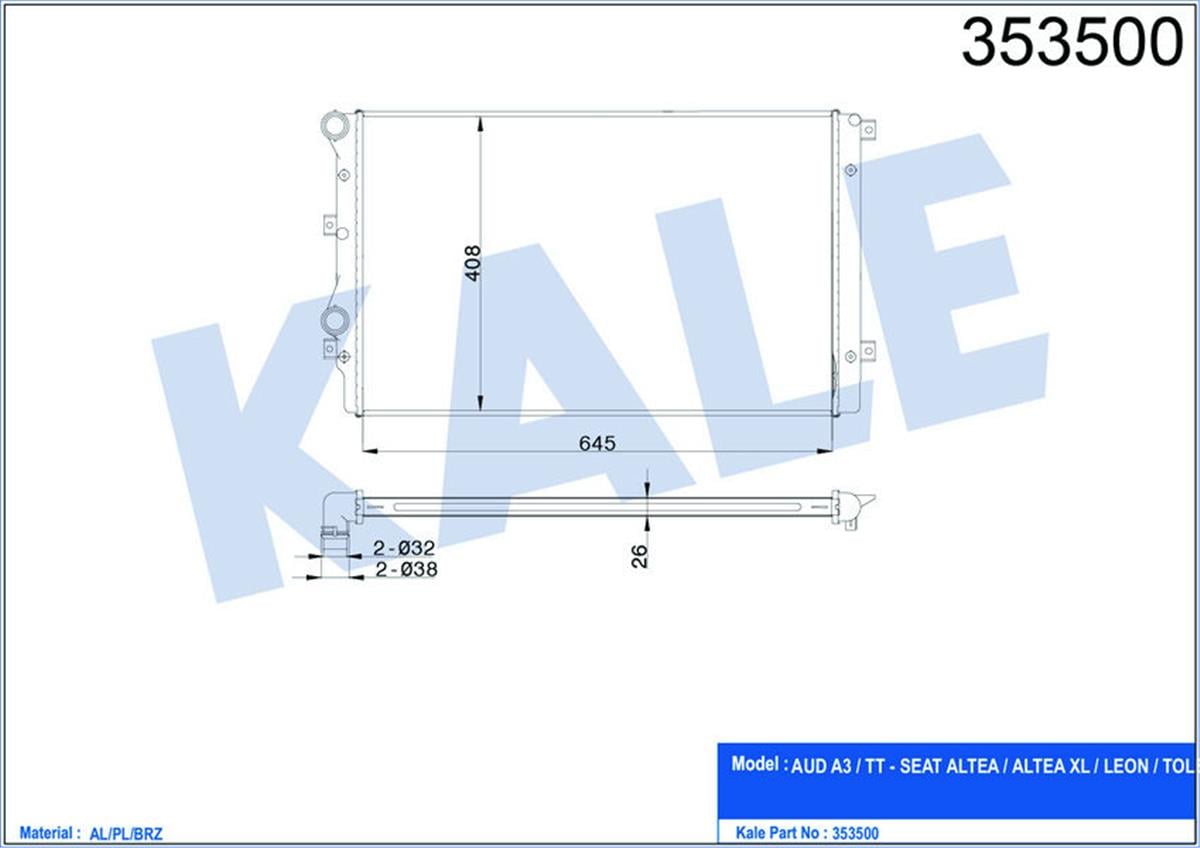 Radyatör Caddy Iıı-Golf V-Passat-A3-Altea-Toledo Iıı-Octavıa 1.9Tdı Mek Al/Pl/Br