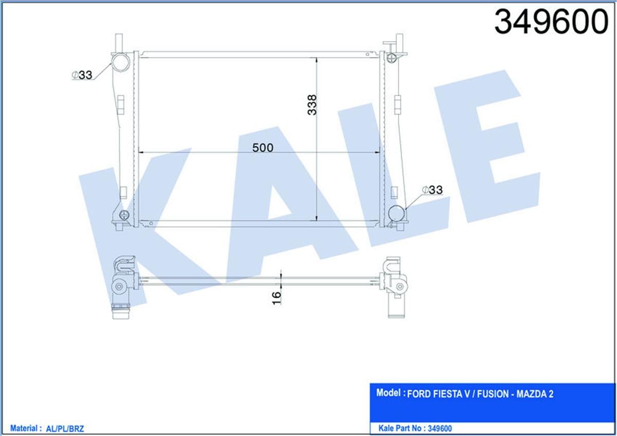 Radyatör Fiestra Fusıon 1.4-1.6 Benzinli 500X358x16 02-06 Al-Pl-Brz