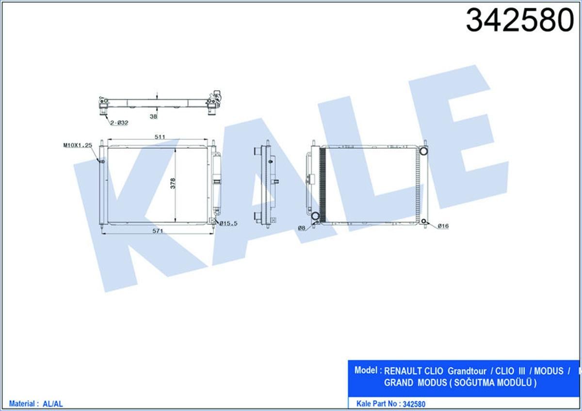 Radyatör+Köndenser (Tuplu) Clio Iıı-Modus 1.5 Dcı (Mek+Ac) (510X382x18+16)