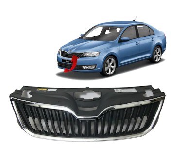 Skoda Rapid Ön Panjur Krom Çerçeve Üst Plastik Birlikte Mat Siyah Komple PRO-A
