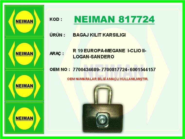 Renault R 19 Europa Bagaj Kilit Karşılığı BESCHER
