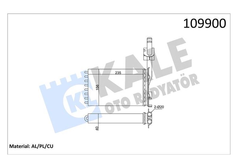 Renault 21 Optima Manager Concorde Kalorifer Radyatörü 2 Sıra Bakır Borulu KALE-RADYATOR