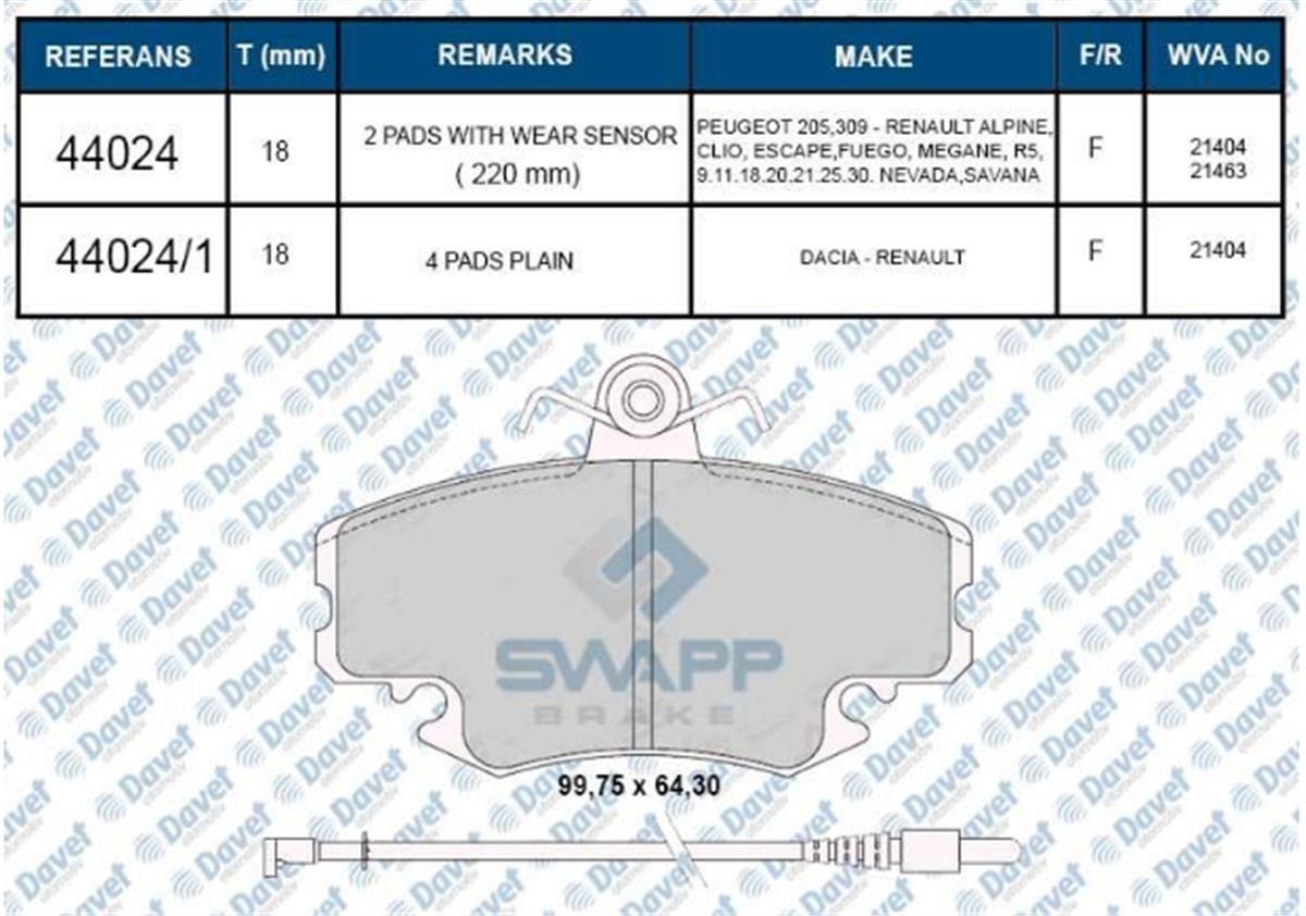 Renault Clio Megane Symbol Fren Balatası Ön Swapp 7711130071