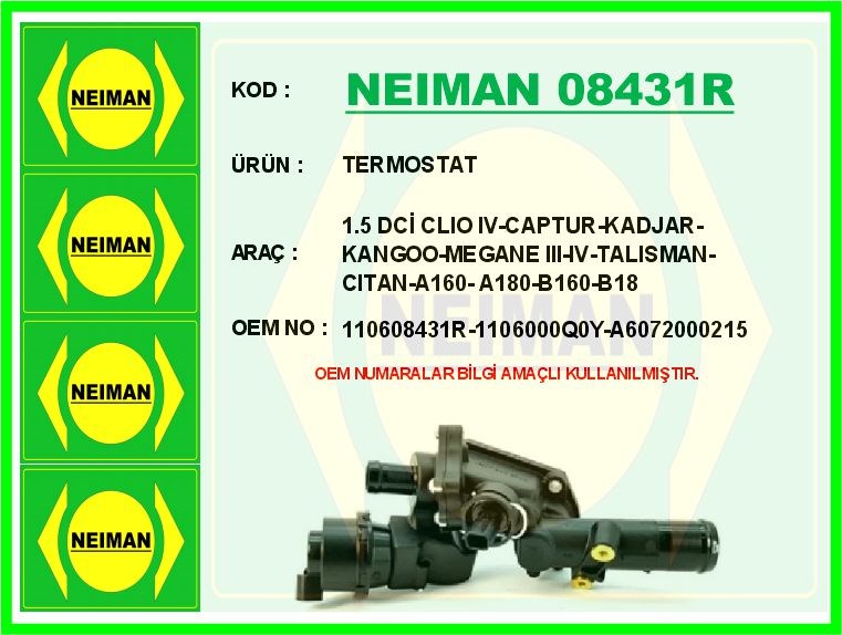 Renault Symbol 3 Megane 4 Clio 4 Captur Duster Dokker 1.5 dCi K9K Termostat 83 C BESCHER