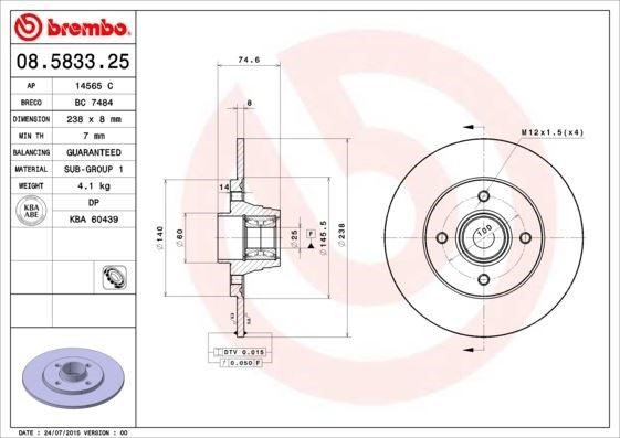 Renault Arka Rulman Kitli Fren Diski BREMBO