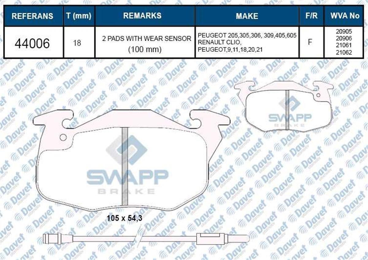 Renault R9 R19 Clio Fren Balatası Ön Swapp
