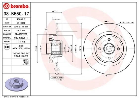 Renault Arka Fren Diski Rulman Kiti ile BREMBO