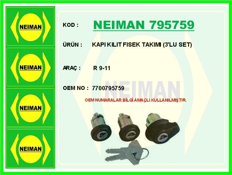 Renault R 9 Kapı Kilit Fişek Takımı 3'lü Set BESCHER