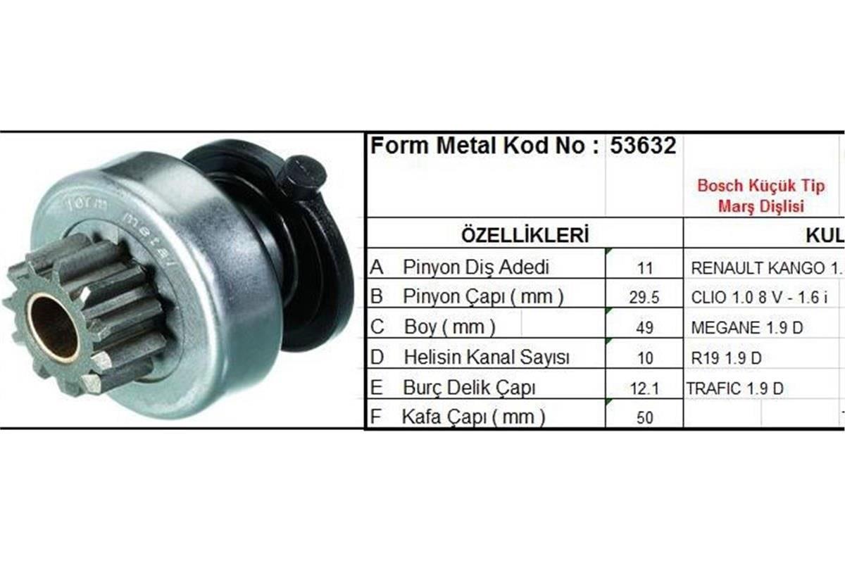 Renault Kangoo Clio Megane R19 Trafic Marş Dişlisi F.Metal 11 Diş Bosch Tipi Zgl-7156710
