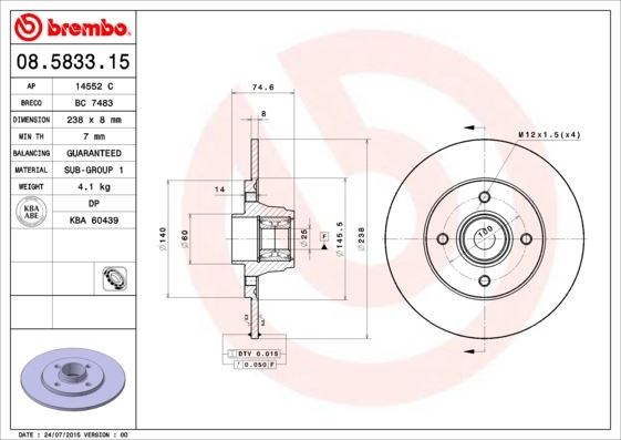 Renault Arka Rulman Kitli Fren Diski BREMBO