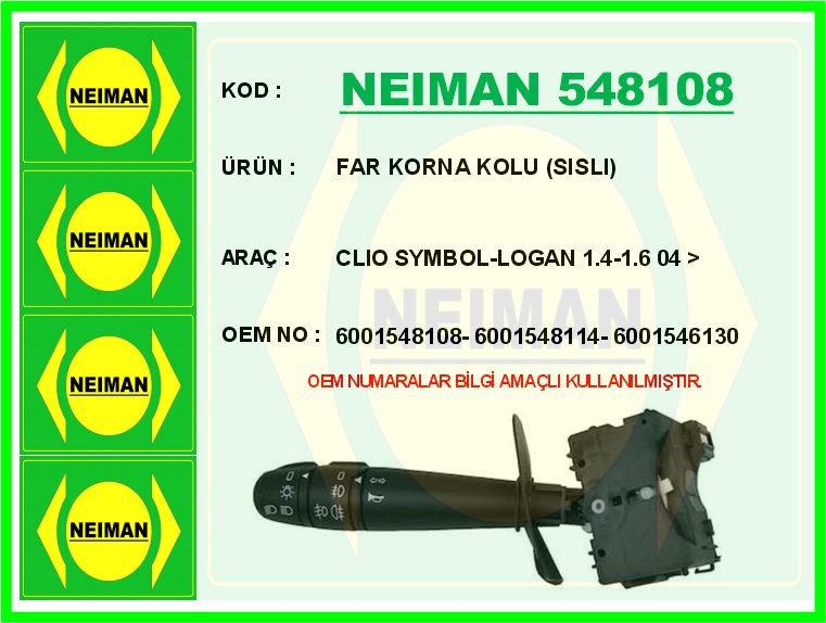 Renault Clio Symbol Dacia Logan 1.4 1.6 Sisli Far Korna Kolu BESCHER