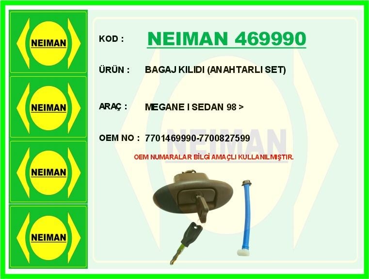 Renault Megane 1 Sedan Bagaj Kilidi Anahtarlı Set BESCHER