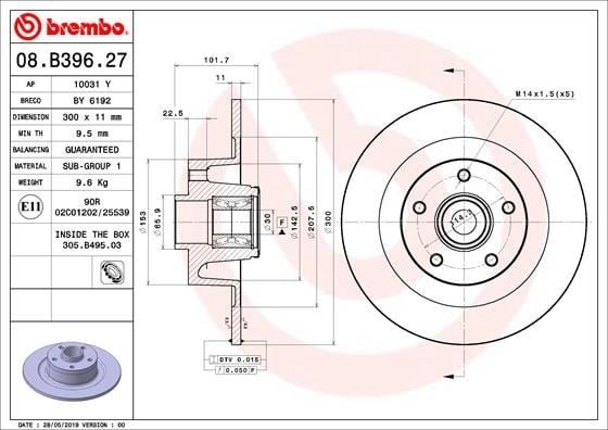 Renault Arka Fren Diski Rulman Kiti ile BREMBO