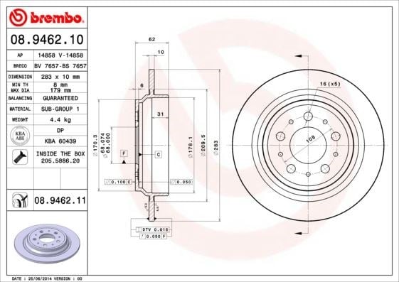 Volvo S70 V70 XC70 Arka Fren Disk Aynası BREMBO