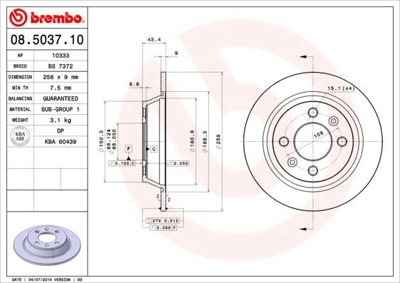 Saab Arka Fren Diski Standard BREMBO