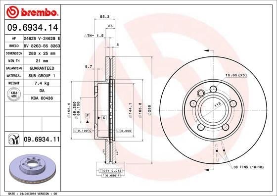 VW Sharan Seat Alhambra Ford Galaxy Ön Fren Diski Havalı [288mm] BREMBO