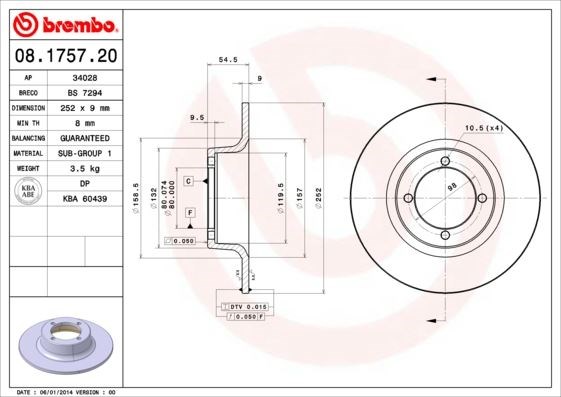 Skoda Ön Fren Diski Standard BREMBO