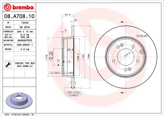 Hyundai Sonata Arka Fren Diski Dolu Tip Kaplamalı BREMBO