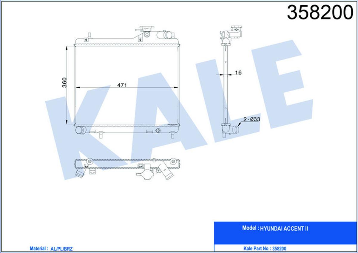 Su Radyatörü Accent Admıre 1.5 Crdı 02-05 Mek Ac Klimasız Al/Pl/Brz 360X471x16