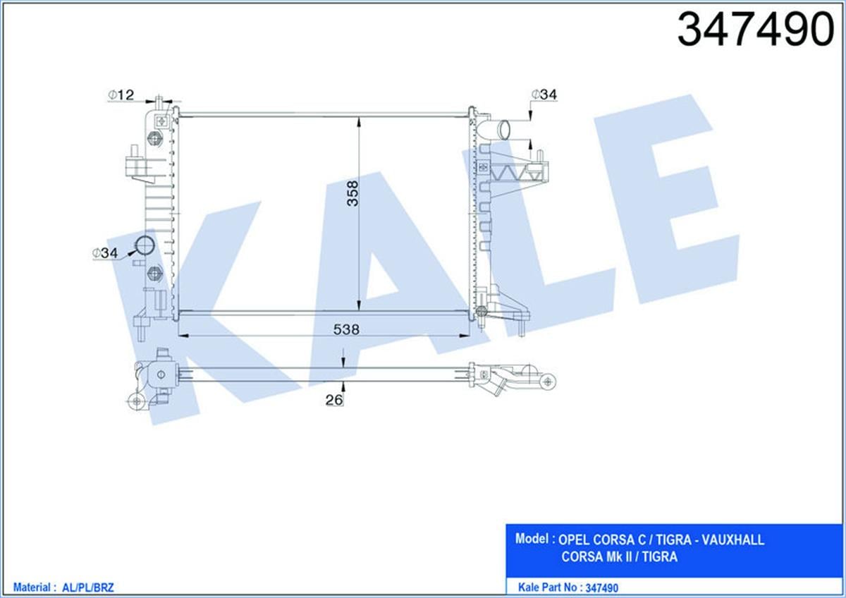 Su Radyatörü Al/Pl/Brz Corsa C-Tıgra 1.4/1.8 Vauxhall Corsa Mk Iı-Tıgra At