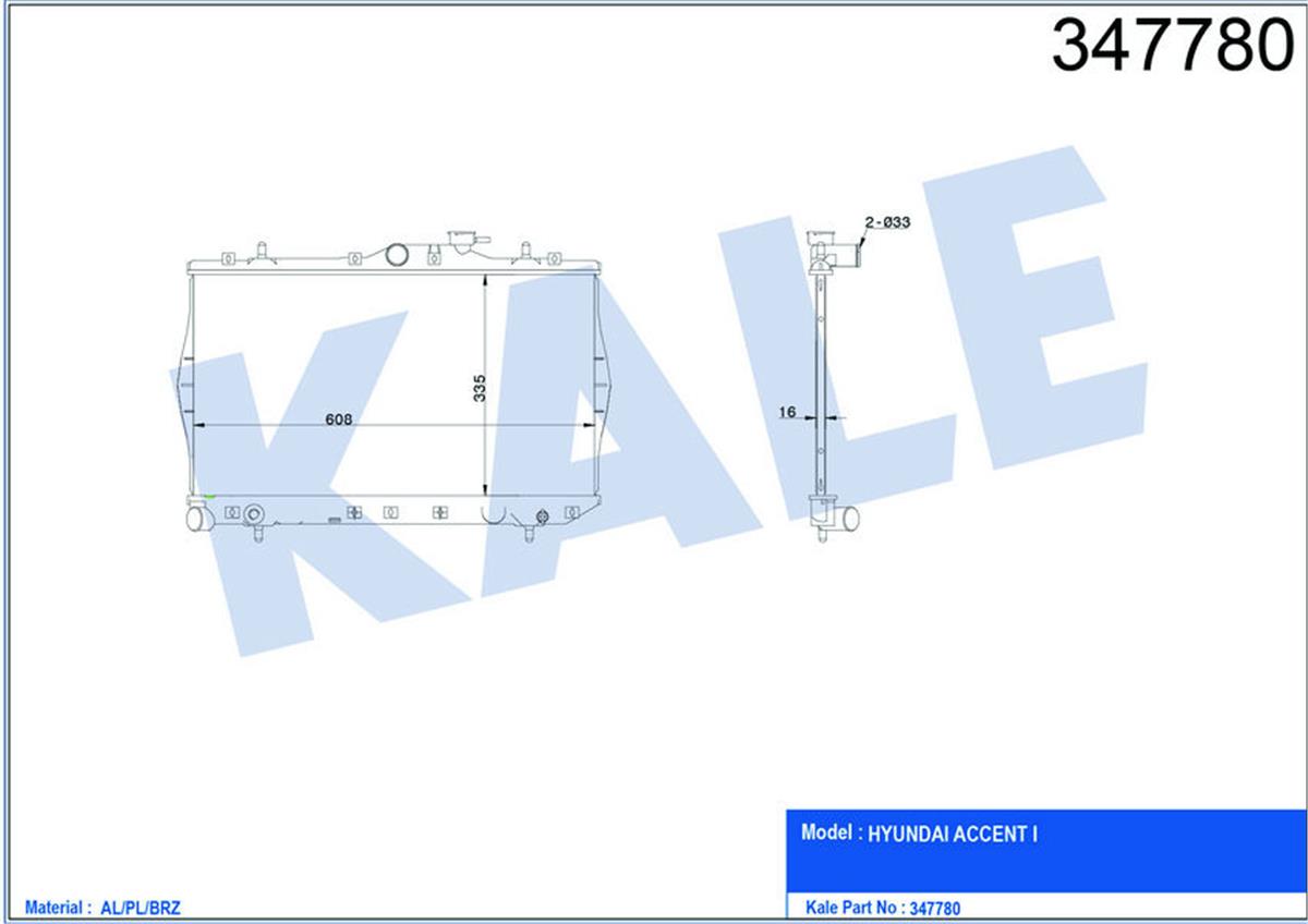 Su Radyatörü Brazing Accent 1.3-1.5 95-00 Ac Klimasız Mek 335X598x16