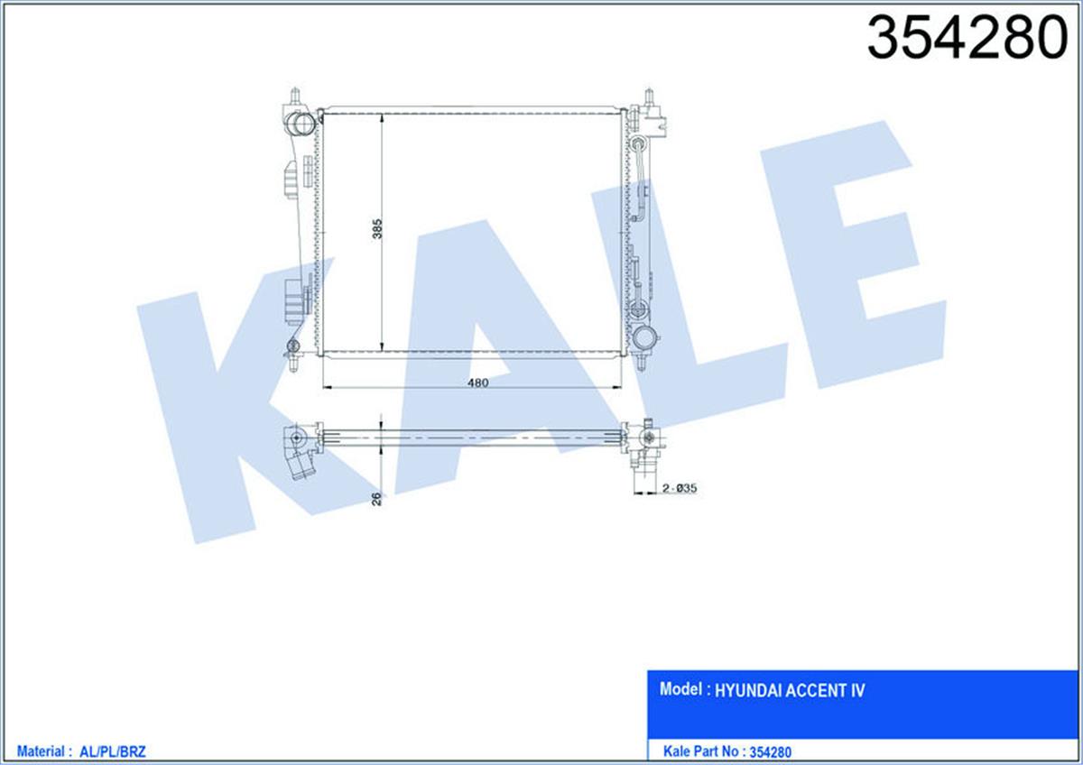 Su Radyatörü Brazing Accent Blue 1.6 Crdi -İ20-Kıa Rio Dizel 11 Otom. 480X382x26