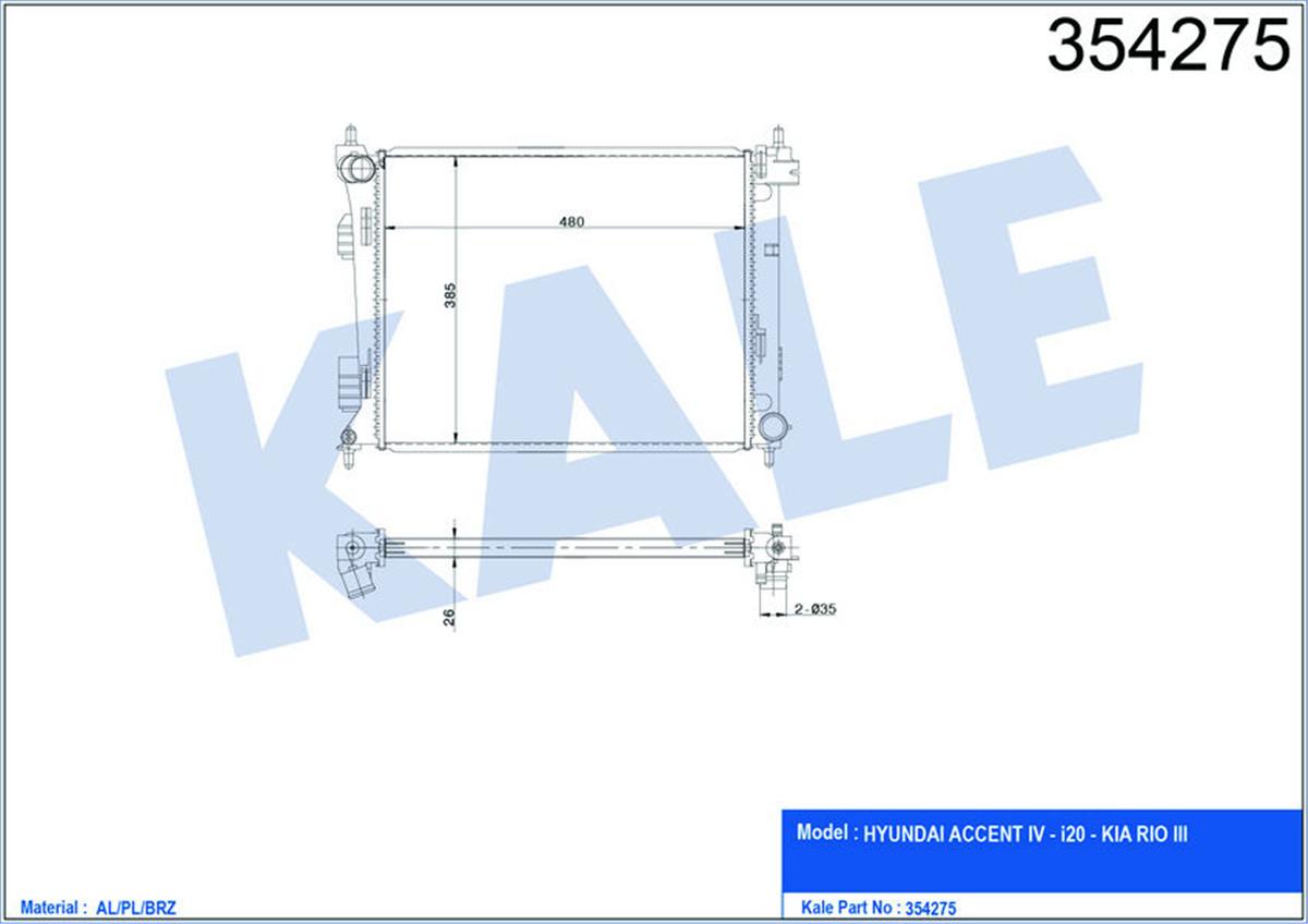 Su Radyatörü Brazing Accent Blue-İ20-Kıa Rio Dizel 11 Manuel 480X382x26 Al-Pl-Br