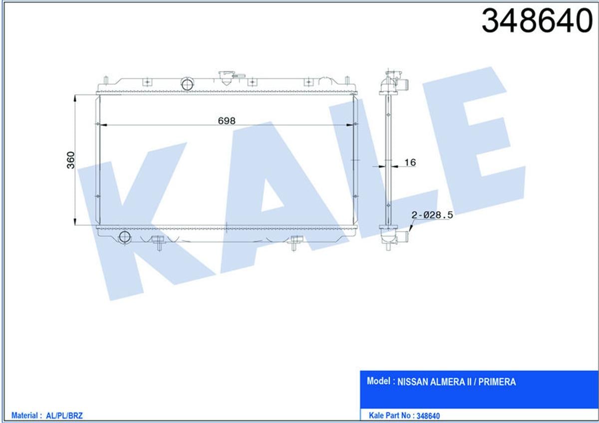 Su Radyatörü Brazing Almera 00 1.5-Prımera P12 02 Ac Klimasız Mekanik 360X698x16