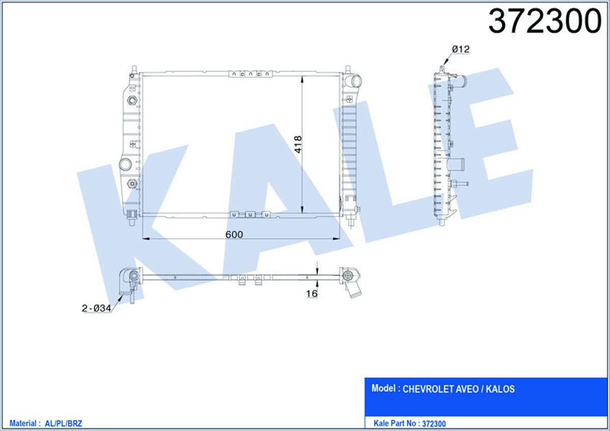 Su Radyatörü Chevrolet Aveo-Kalos Al/Pl/Brz 600X418x16