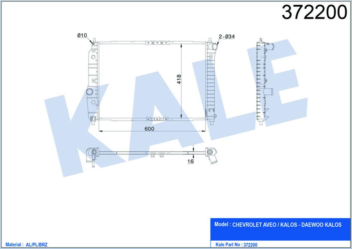 Su Radyatörü Chevrolet Aveo-Kalos Al/Pl/Brz 600X418x16