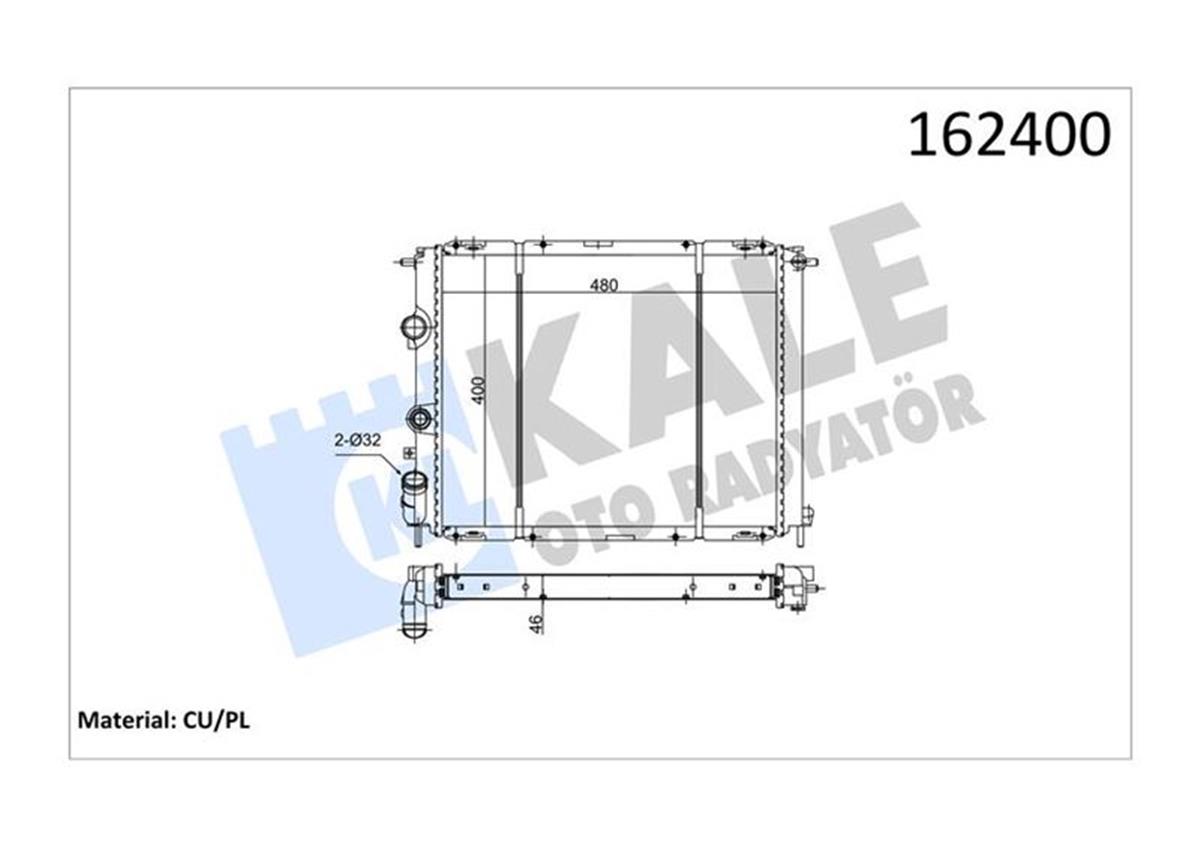 Su Radyatörü Clio 2-Kango 00 Ac Mek 476X398x32 2 Sıra Cu Pl
