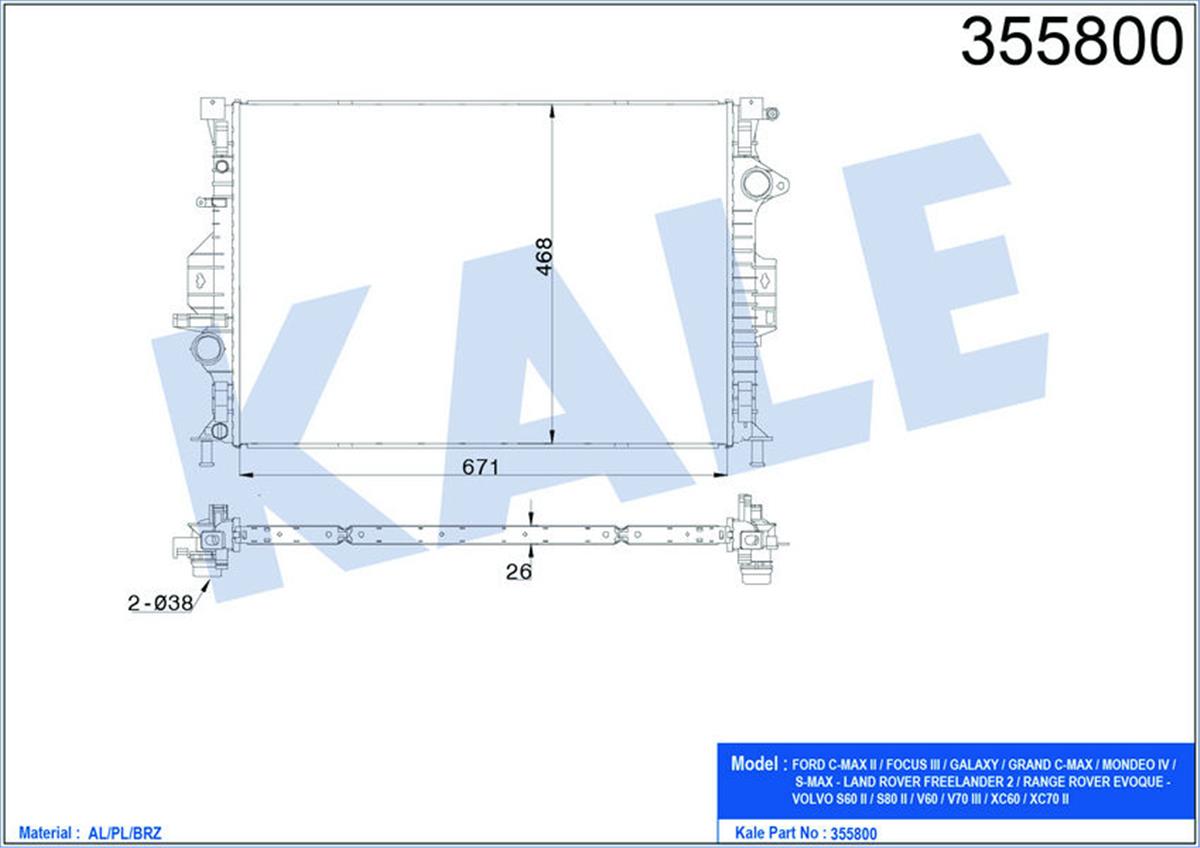 Su Radyatörü Cmax Iı-Focus 3-Galaxy-Mondeo Iv-Smax-S60-S80-V60-V70 Xc60 671X46