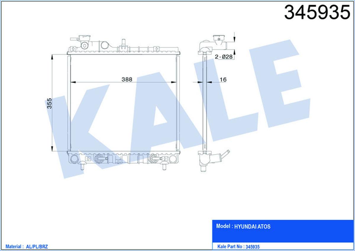 Su Radyatörü Hyundaı Atos 1.0İ 12V 97-04 Otom 355X388x16 Al/Pl/Brz