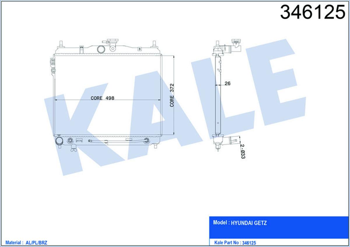 Su Radyatörü Hyundaı Getz 1.6 02-05 370X490x26 Ac /- Otom Al/Pl/Brz