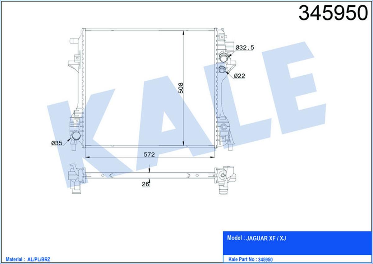 Su Radyatörü Jaguar S-Type 04-07 -Xf 08-15 -Xj 05-09 2.7 570X508 Ac /- Otom Al/P