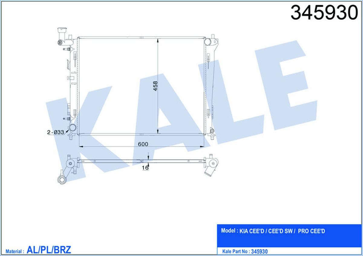 Su Radyatörü Kıa Ceed-Pro Ceed 1.4-1.6-2.0 07-12 600X455x16 Ac /- Otom Al/Pl/Brz