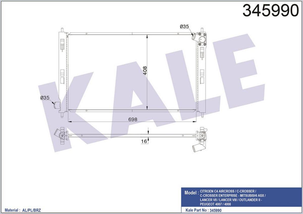 Su Radyatörü Mıtsubıshı Lancer 08 Outlander 06-12 700X408x16 Ac /- Mek Al/Pl/Brz