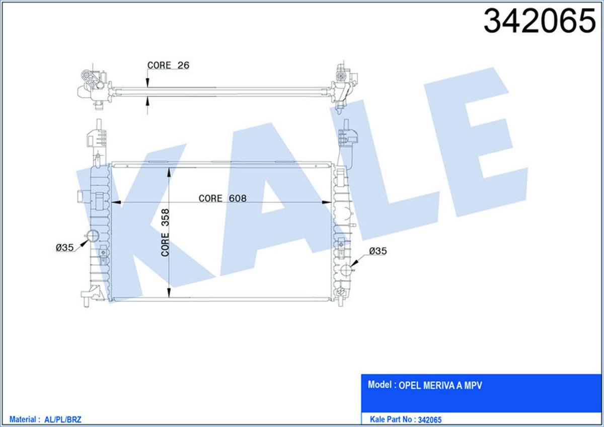Su Radyatörü Opel Merıva 1.7 Cdtı 03-10 Al-Pl-Brz Ac