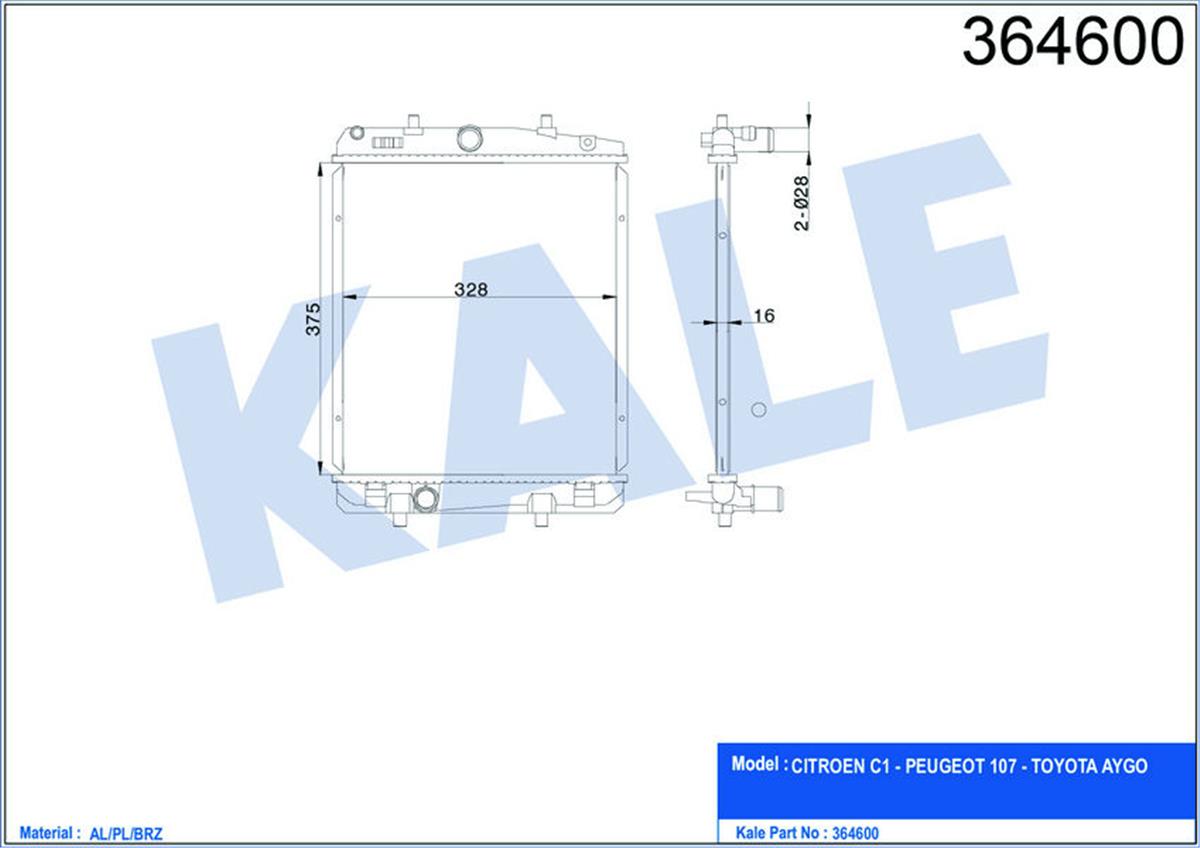 Su Radyatörü P107-C1 Dv4td 1.4Hdı 8V-Toyota Aygo D4d Mekanik 375X328x16 Al-Pl-