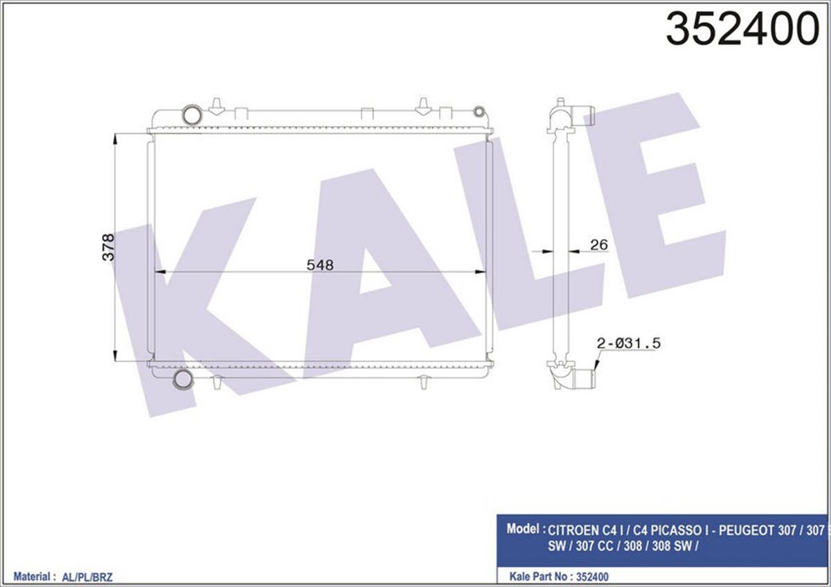 Su Radyatörü Peugeot 307-C4 Ew10a 2.0 16V Mekanik 378X538x26 01-06 Al-Pl