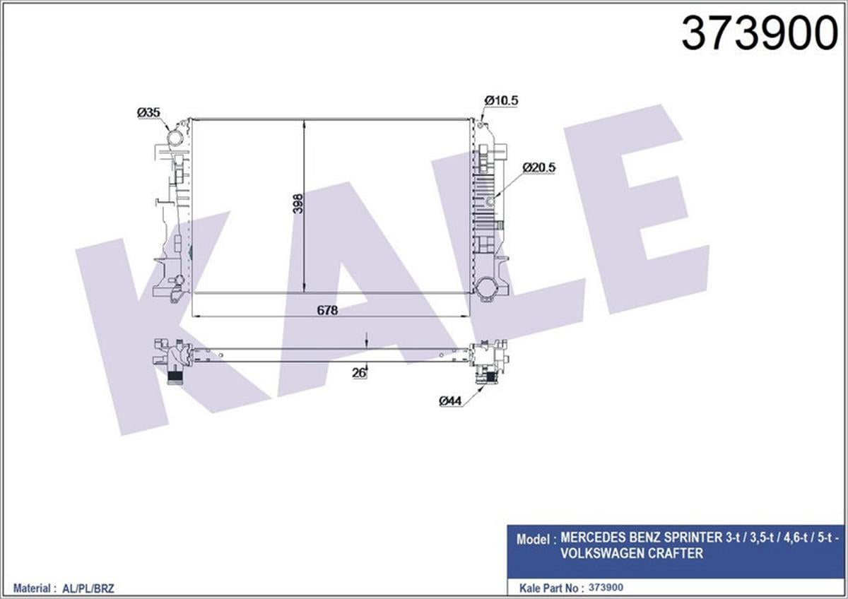 Su Radyatörü Sprınter 06 Crafter 06 2.5Tdı Ac Klimasız Mek Al/Pl/Brz 680X412x32