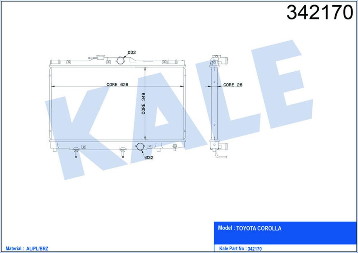 Su Radyatörü Toyota Corolla 1.4 Zze111 1.6 Zze112 00-02 Al-Pl-Brz
